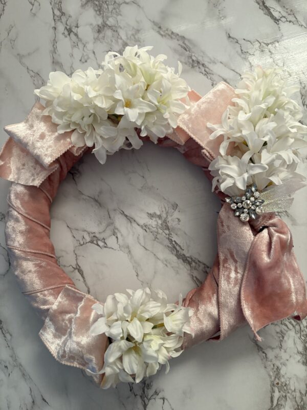 Velvet Ribbon Wrapped White Lilac Wreath, Lilac Wreath, Small Wreath - Image 4