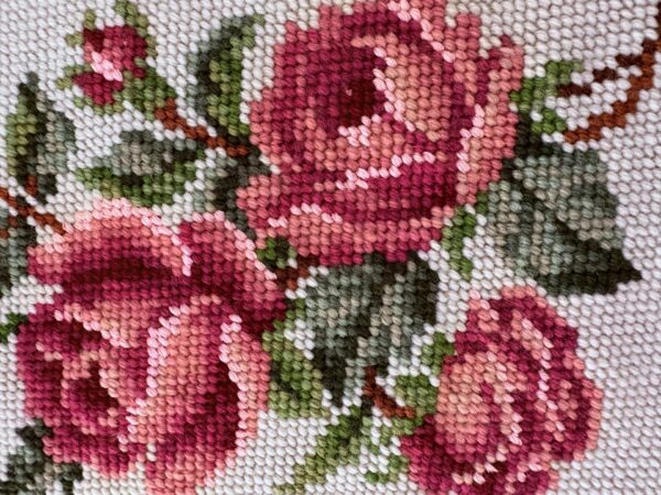 Vintage Rose Needlepoint Pillow Cover, Home Decor, Needlework, Handcrafts. - Image 2