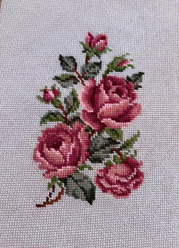 Vintage Rose Needlepoint Pillow Cover, Home Decor, Needlework, Handcrafts.