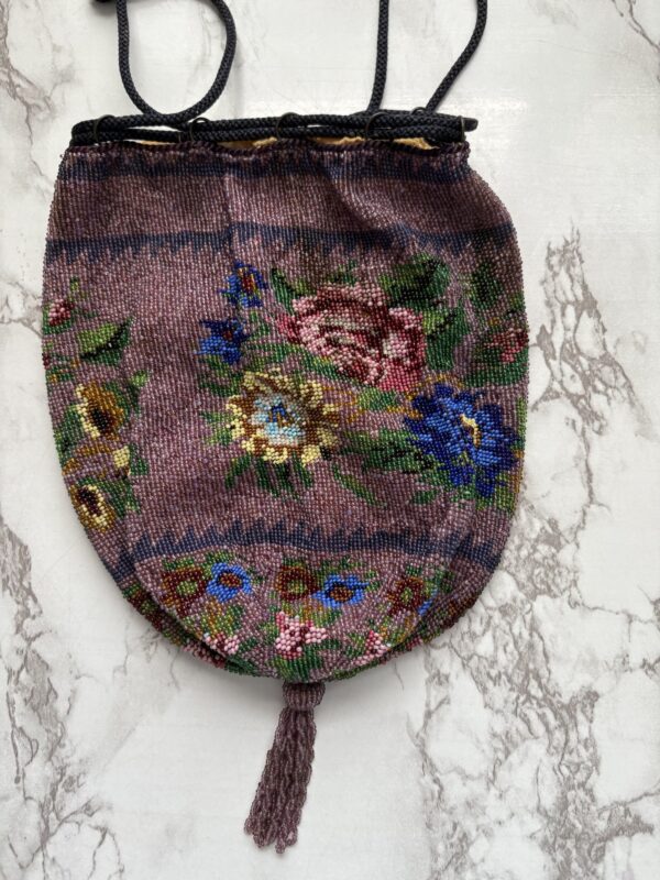 Antique Early 1900's Floral Beaded Reticule, Formalwear, Evening Handbag, Wedding accessories, Collectibles