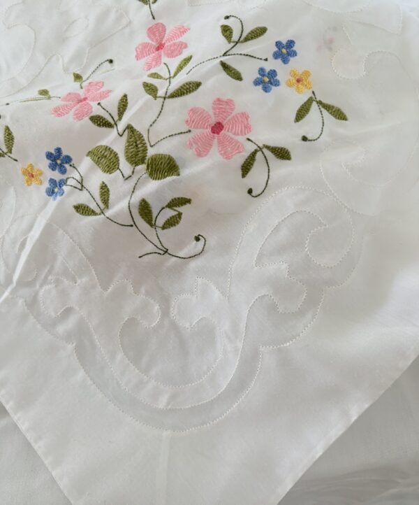 Vintage Embroidered White Cotton Tablecloth 9X12 feet, Formal Table Linen - Image 2