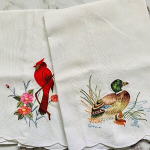 Two Vintage Embroidered Guest Towels; Vintage Linen; Bath Decor; Hand Towels; Cotton Towels.