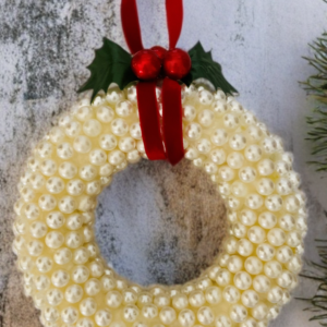 Holiday Pearl Bead Window Wreath; Small Holiday Wreath; Christmas Decor; Door and Window Wreath