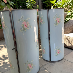 Two Shabby Chic Blue Floral Glass Candle Lanterns